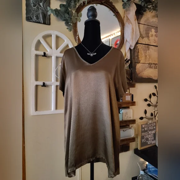 XCVI Olive Green Asymmetrical Short Sleeve T-Shirt - Picture 6 of 6